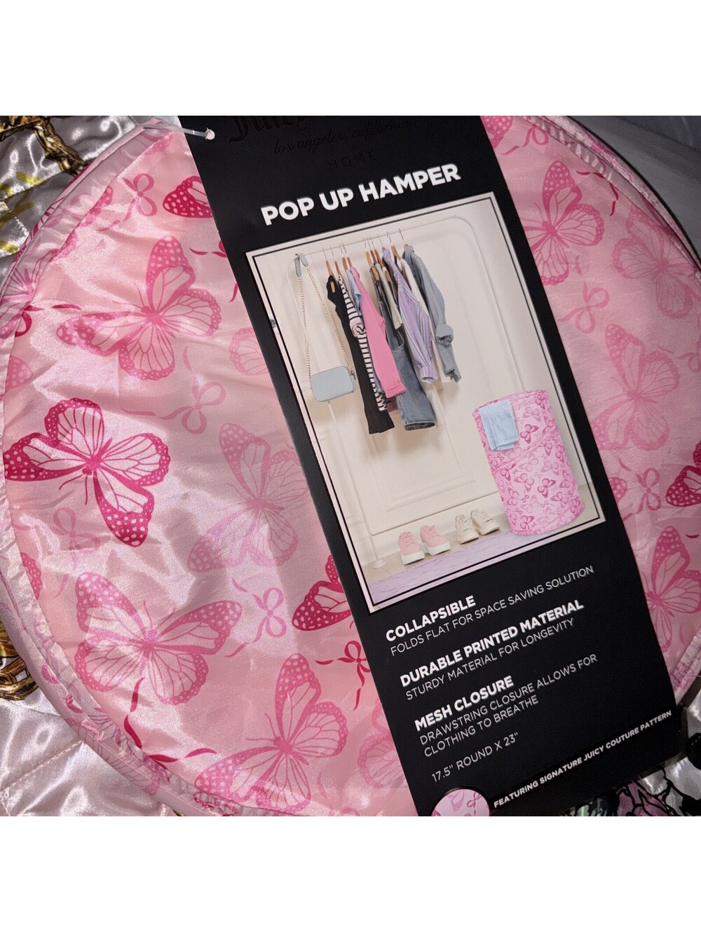 JUICY COUTURE POP UP HAMPER JUICY COUTURE Pink Butterfly Laundry
